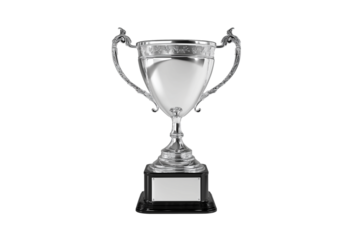 3D championship trophy silver, isolated on transparent background	
