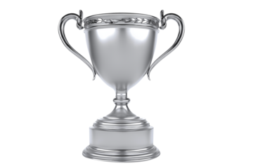 3D championship trophy silver, isolated on transparent background	
