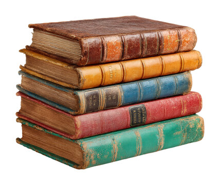 Reading inspiration vintage books on a stack home library still life isolated on transparent background