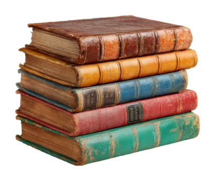 Reading inspiration vintage books on a stack home library still life isolated on transparent background