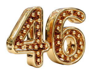 Golden number 46 display digital modern isolated on transparent background