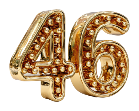 Golden number 46 display digital modern isolated on transparent background