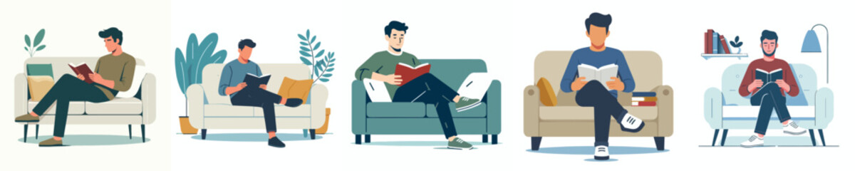 vector grandfather relaxing on sofa reading book