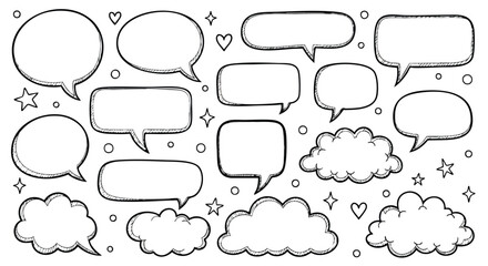 Hand drawn speech bubbles and clouds for creative design projects or imaginative conversations and fun dialogs
