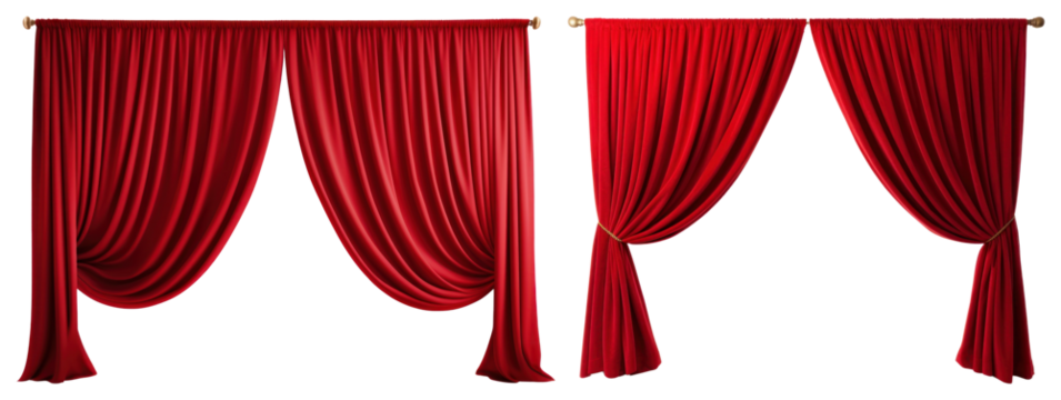 PNG Elegant red velvet drapes, element set on transparent background