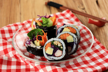 Korean Roll Gimbap or Kimbap Made from Steamed White Rice