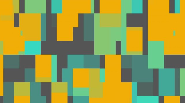 Dynamic square pattern with yellow, teal, and gray tones