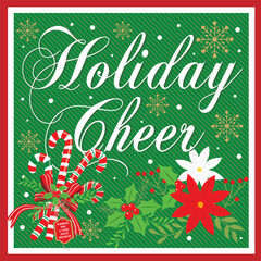 Christmas card with candy canes and wreath flowers