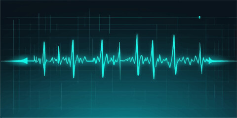 Fototapeta premium An abstract medical background with a green and blue cardiogram wave forming a heart, illustrating the pulse of health on a life monitor