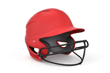 Dynamic red baseball helmet with face guard, ready for action, perfect for sports marketing, team...