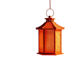 Octagonal lantern, warm orange glow, hanging