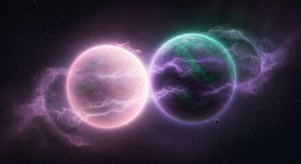 Fototapeta premium Two fantasy planets with nebula in outer space