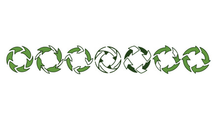 Dynamic green recycling arrows form circular patterns symbolizing sustainability and renewal