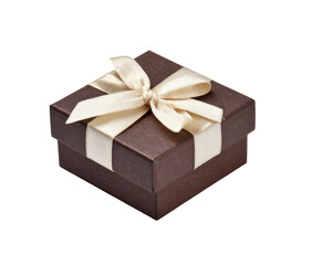 Obraz premium Square brown gift box with cream ribbon bow