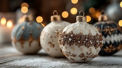 Ornate festive baubles with golden accents christmas ornaments festive decor