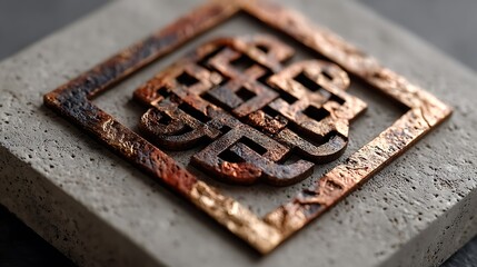 Ornate knot emblem on textured concrete celtic knot logo