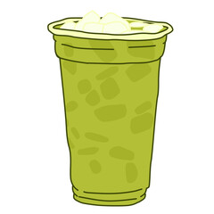A cup of ice green tea, matcha latte illustration