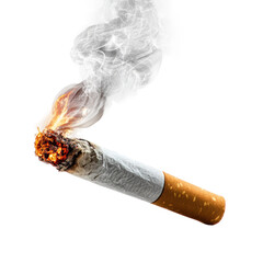Cigarette burning action urban smoky environment isolated on transparent background