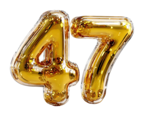 Celebrating 47 years golden balloon display party festive atmosphere isolated on transparent background