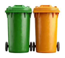 Waste management action green and orange bins urban environment isolated on transparent background