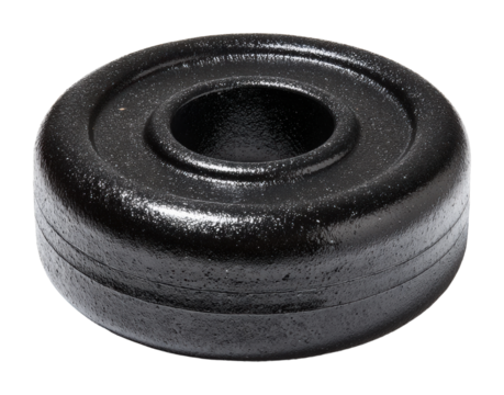 Weightlifting equipment for home gym black weight plate isolated on transparent background