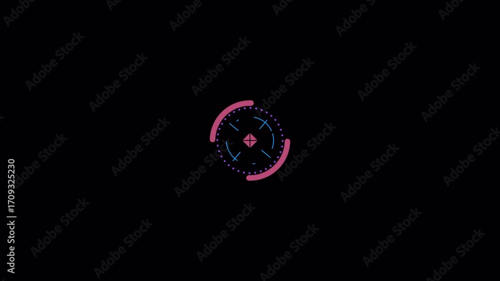 Aufkleber futuristic digital interface animation with a circular target on a black background.