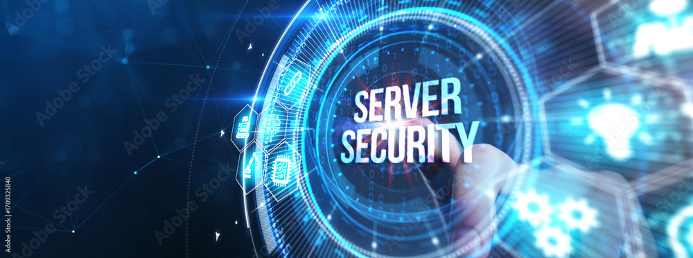 Poster cyber security data protection business technology privacy concept. server security.