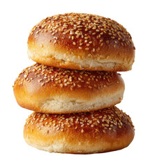 Freshly baked sesame buns stacked in kitchen food warm isolated on transparent background