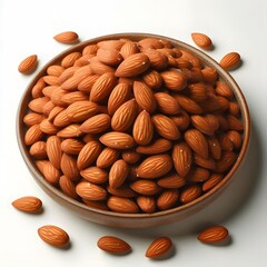 A pile of candied almonds isolated in a plate on a white background.