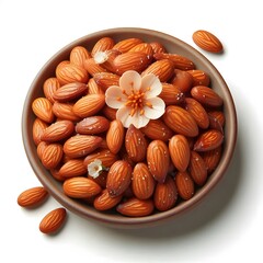 A pile of candied almonds isolated in a plate on a white background.