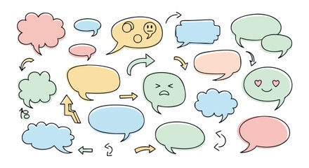 Expressive speech bubbles with cute faces convey diverse emotions for communication or design projects