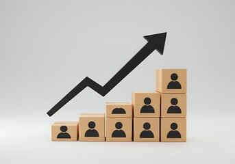 Rising Success and Growth with Teamwork Illustrated by Upward Arrow and People Blocks representing Human Capital Achievement