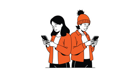 Two friends connecting on smartphones, sharing messages and staying in touch with modern tech