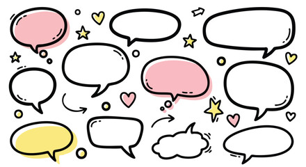 Doodle speech bubbles and icons creating a vibrant, playful communication concept