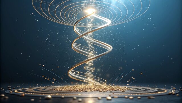 Futuristic DNA Double Helix Golden Particle Energy Flow