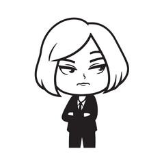 Old woman in formal clothes black and white vector illustration simple minimalist portrait design