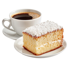 piece of sponge cake with cup of coffee isolated on transparent White background png