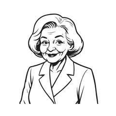Old woman in formal clothes black and white vector illustration simple minimalist portrait design
