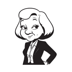 Old woman in formal clothes black and white vector illustration simple minimalist portrait design