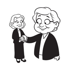 Old woman in formal clothes black and white vector illustration simple minimalist portrait design