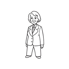 Old woman in formal clothes black and white vector illustration simple minimalist portrait design