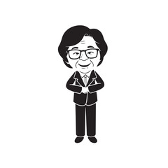 Old woman in formal clothes black and white vector illustration simple minimalist portrait design