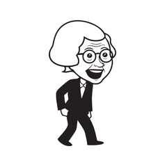 Old woman in formal clothes black and white vector illustration simple minimalist portrait design