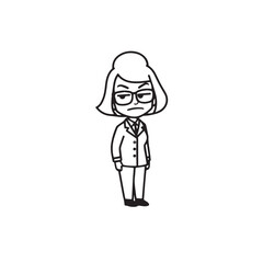 Old woman in formal clothes black and white vector illustration simple minimalist portrait design