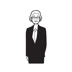 Old woman in formal clothes black and white vector illustration simple minimalist portrait design