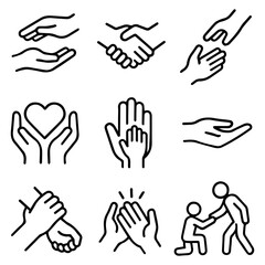 Obraz premium Line Art Depicting Gestures of Hands Support Love and Connection.