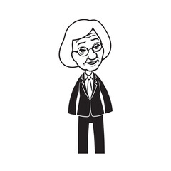 Old woman in formal clothes black and white vector illustration simple minimalist portrait design