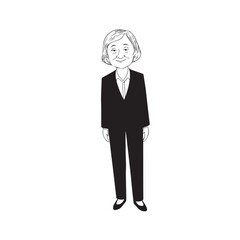 Old woman in formal clothes black and white vector illustration simple minimalist portrait design