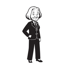 Old woman in formal clothes black and white vector illustration simple minimalist portrait design