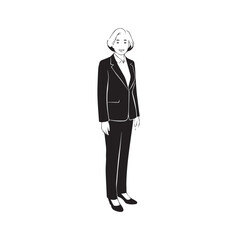 Old woman in formal clothes black and white vector illustration simple minimalist portrait design